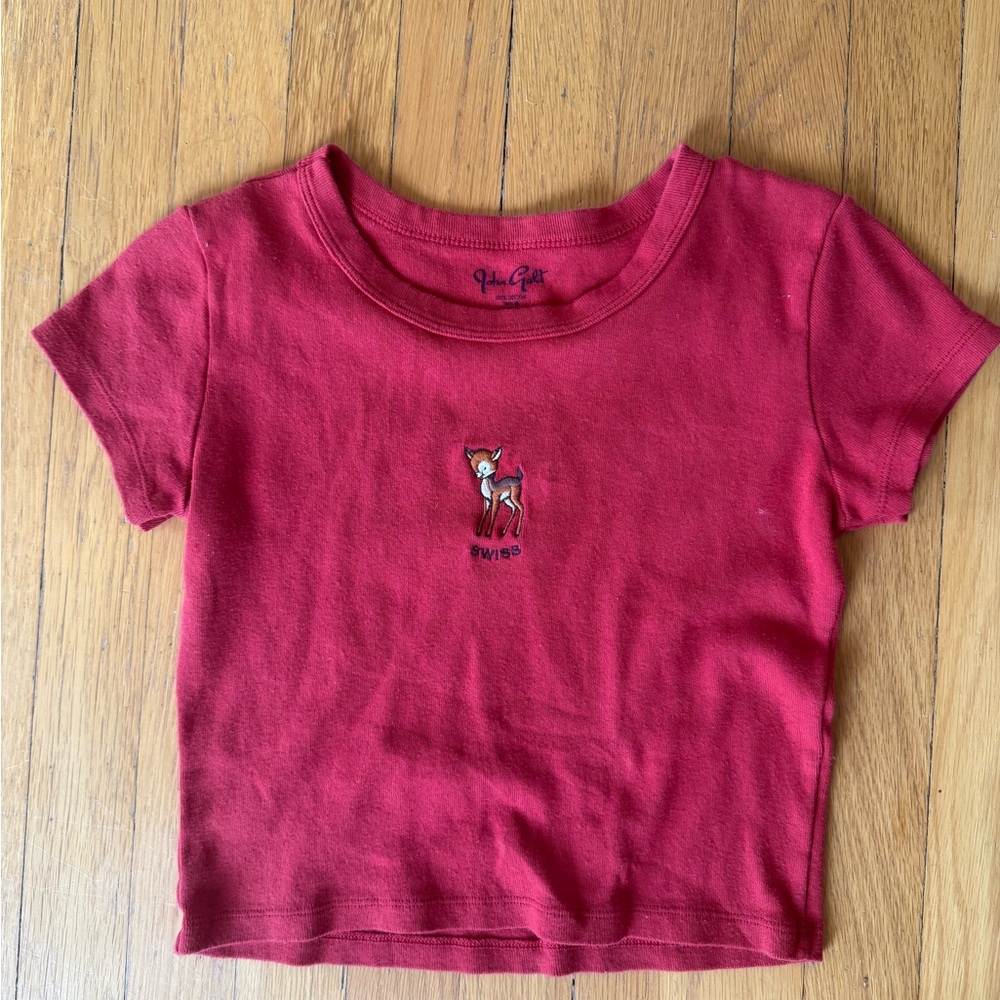 Red T-Shirt with Embroidered Design
